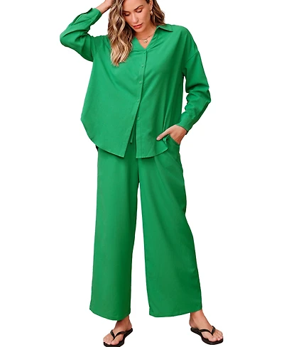 Cupshe Women's Solid Button Down Matching Set