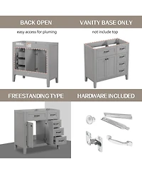 Casainc 36" Bathroom Vanity, Cabinet Base Only, with Drawers, Solid Frame and Mdf Board