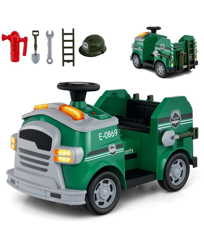 12V Toddler Fire Toy Car with Shovel and Wrench for Ages 37-95 Months