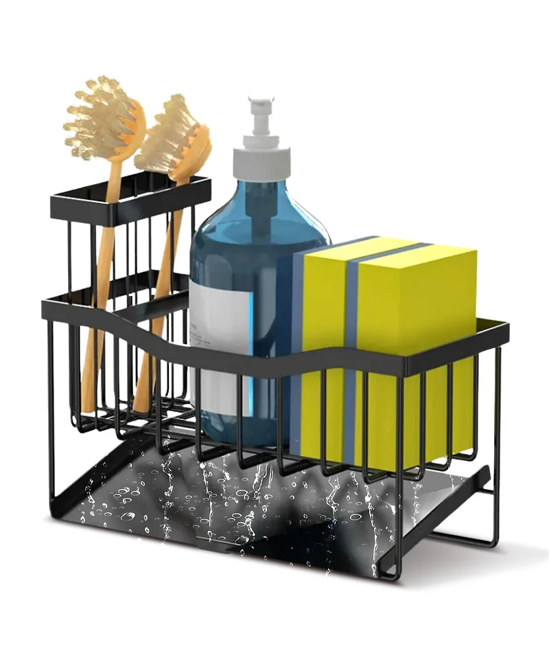 Cheer Collection Stainless Steel Sink Caddy – Sponge and Brush Holder with Self-Draining Tray