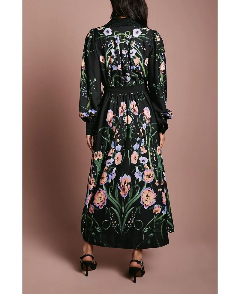 Coast Women's Print Shirt Dress With Lace Trims