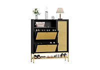Aecojoy Shoe Storage Cabinet with 2 Flip Drawers - Hidden Organizer for Entryway, Metal Rack Door & Open