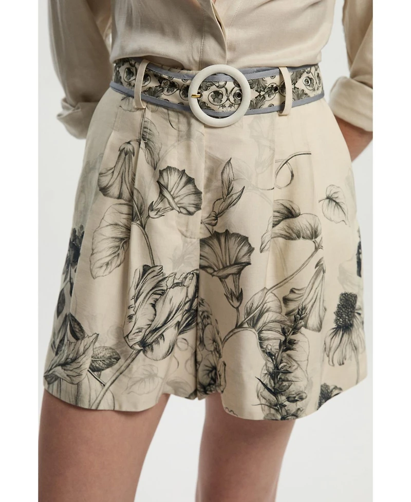 Karen Millen Women's Placed Print Short With Belt