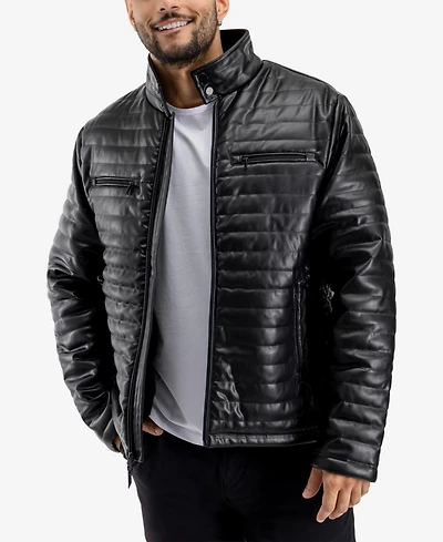 Xray Men's Pu Quilted Jacket With Faux Shearling Lining
