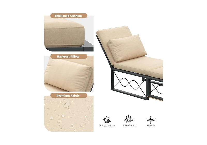 Aecojoy Outdoor Metal Chaise Lounge Chair, Convertible Patio Armchair with Cushions, Adjustable 5-Position Recliner