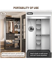 Aheaplus 8FT Walk Closet Organizer with 3 Shelving Towers, Heavy Duty Clothes Rack Drawers