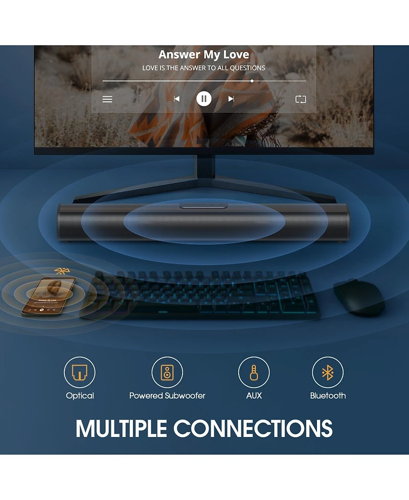 Sound Bar for Tv with 3D Surround Sound and Dual Bass Technology