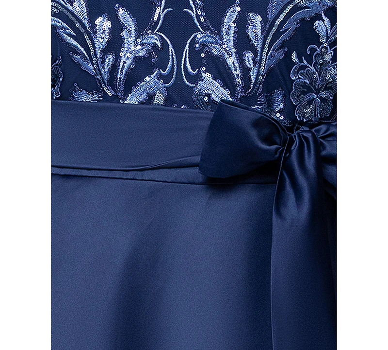 Xscape Plus Sequin Mesh Detail Long Sleeves Dress