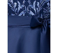 Xscape Plus Sequin Mesh Detail Long Sleeves Dress