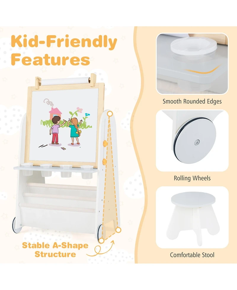 Sugift 4-in-1 Toddler Activity Table Set with Magnetic Whiteboard and Chalk Board