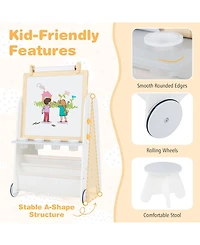 Sugift 4-in-1 Toddler Activity Table Set with Magnetic Whiteboard and Chalk Board