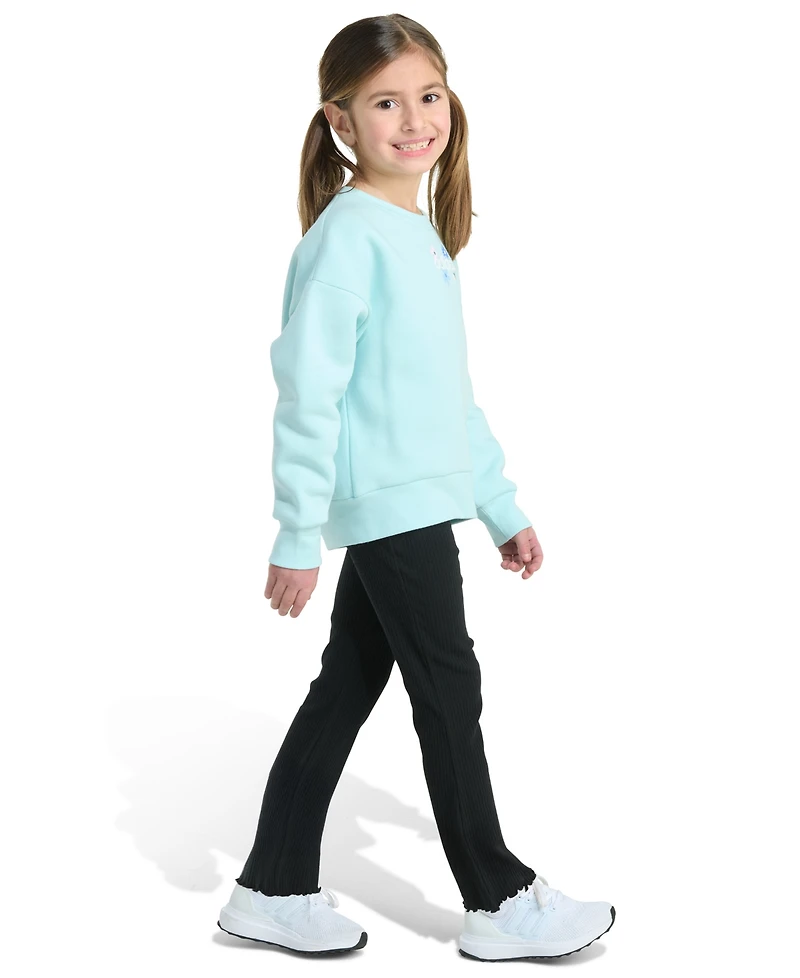 adidas Toddler and Little Girls 2-Piece Crewneck Fleece Pull-On Sweatshirt Ribbed Flare Pant Set