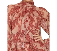 Avec Les Filles Women's Mock Neck Tiered Ruffle Mini Dress