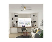 52-inch Modern Golden 3 Solid Wood Blades Flush Mount Tri color Adjustable Ceiling Fan Light with Remote Control
