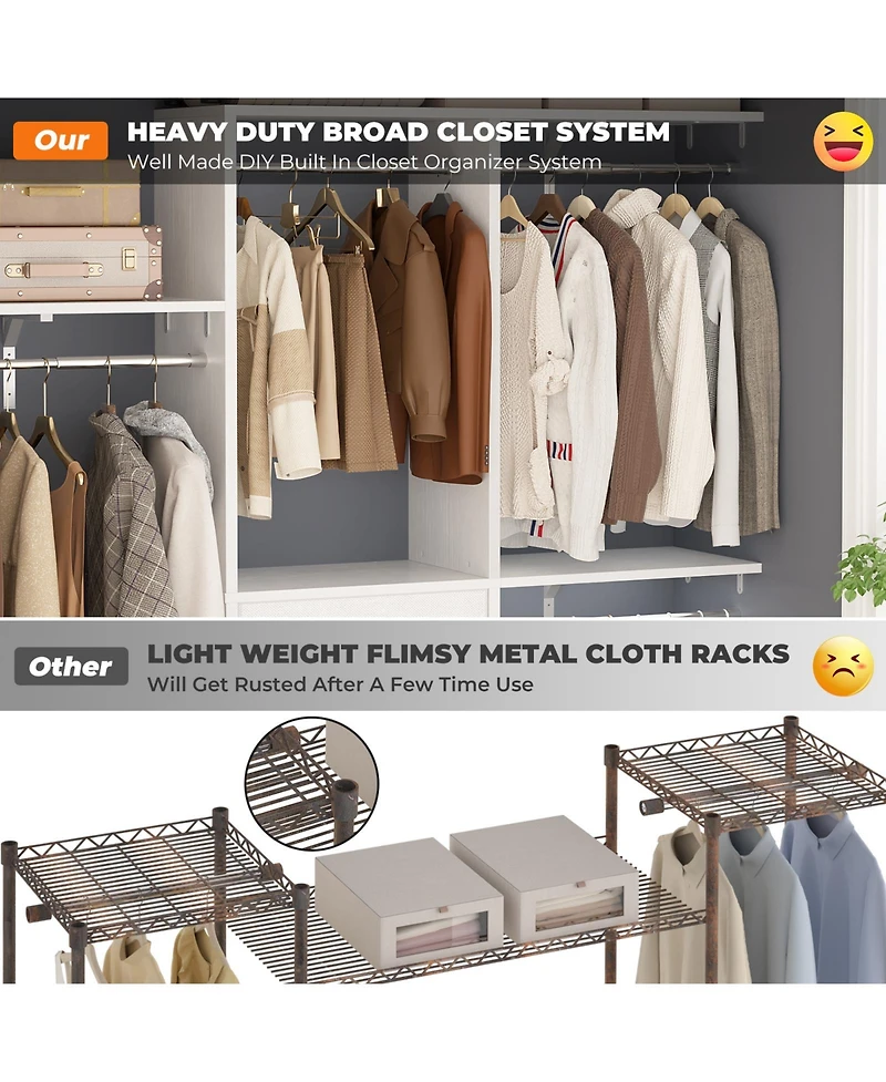 Aheaplus 5FT Small Closet Organizer System with 3 Fabric Drawers, 60" Shelving Towers