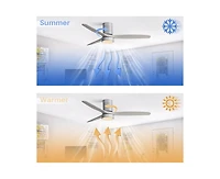 52-inch Modern Silver 3-Blade Flush Mount Fans Supports Remote Control 6-Speed Arbitrary Adjustment and Timing Function