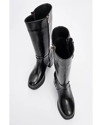 Prologue Shoes Rock Buckle Zip Block Heel Boot (Women)