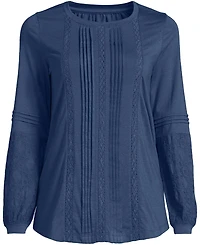 Lands' End Plus Lightweight Jersey Lace Mix Long Sleeve Pintuck Top