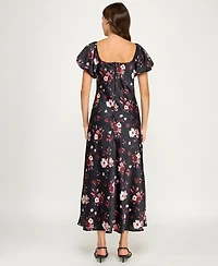 Row A Women's Short Bubble Sleeves Dress