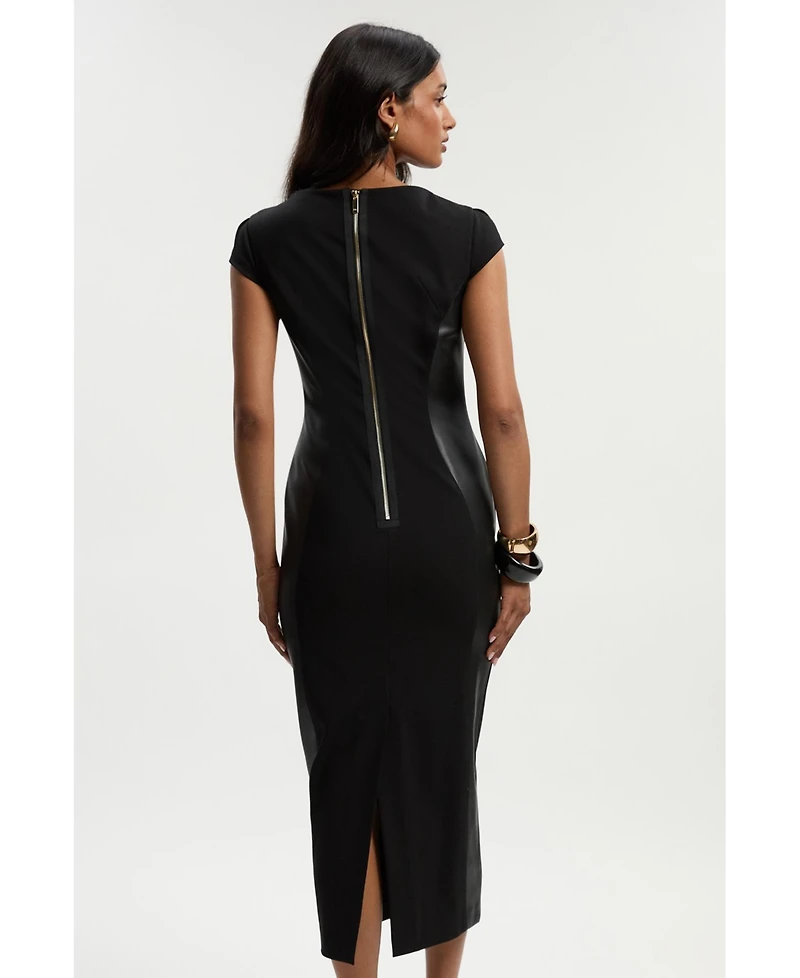 Karen Millen Women's Ponte And Pu Mix Pencil Midi Dress