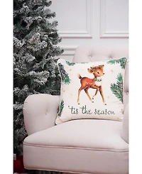 "Tis the Season" Vintage Baby Reindeer Cotton Blend Christmas Accent Throw Pillow 18" x 18"