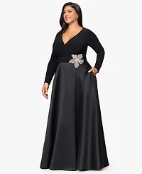 Xscape Plus Embellished Detail Long Sleeves Dress