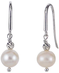Macy's Cultured Freshwater Pearl (7-8mm) and Brilliance Beads Hook Earrings in Sterling Silver