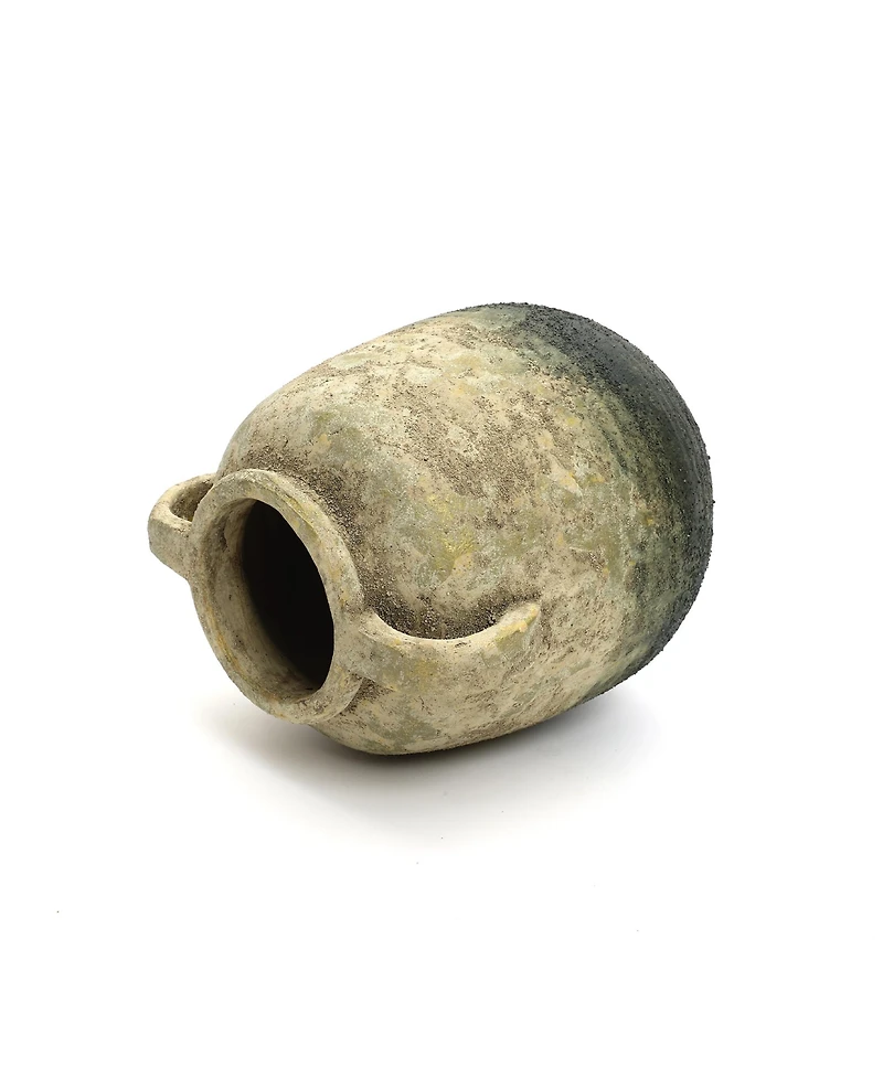 LuxenHome Old-World Brown with Green Bottom 9.8-Inch Tall Round Terracotta Vase with Handles