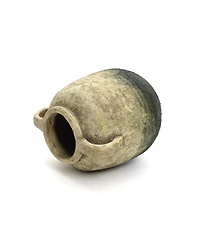 LuxenHome Old-World Brown with Green Bottom 9.8-Inch Tall Round Terracotta Vase with Handles