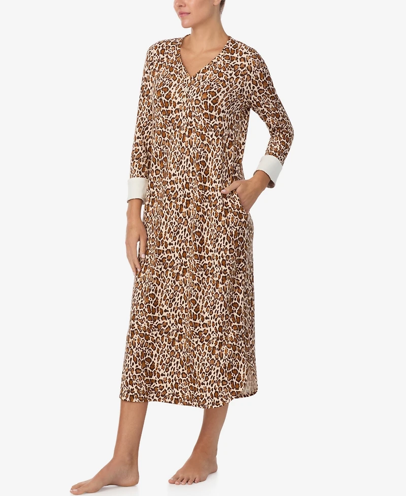 Ellen Tracy Women's Printed V-Neck Long Gown with Socks