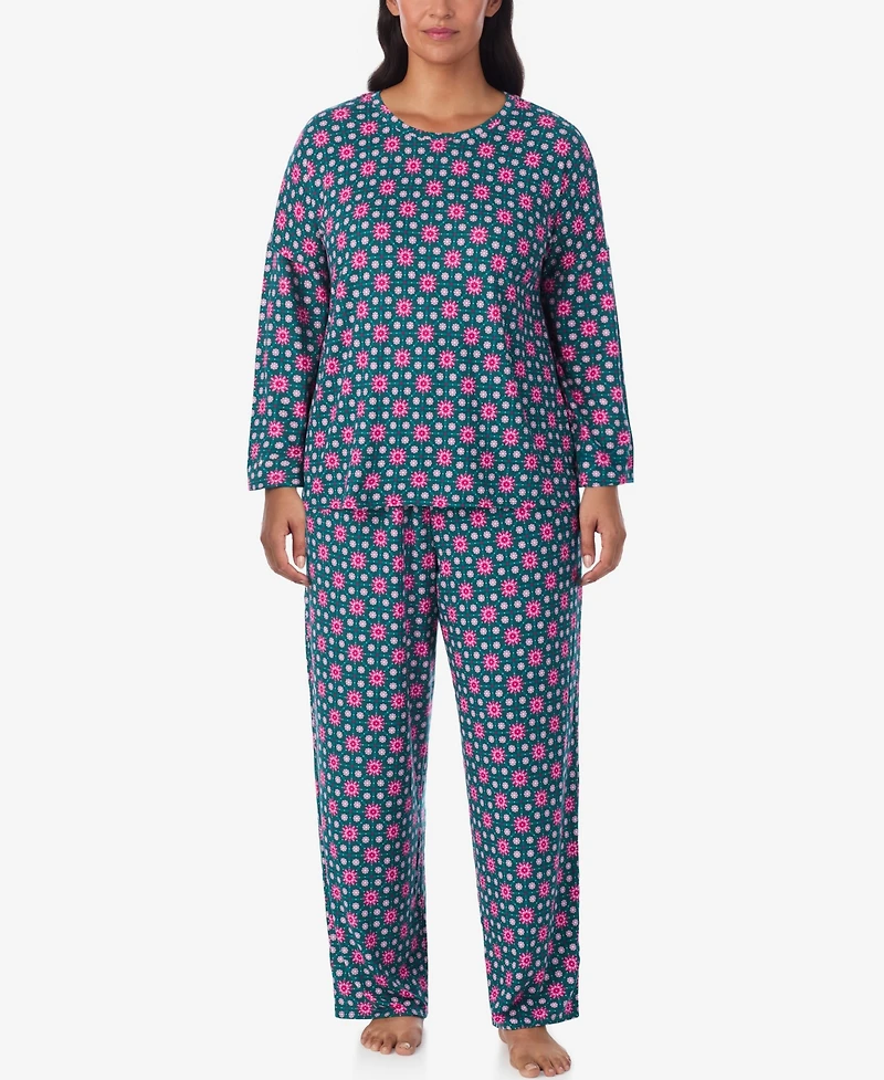 Ellen Tracy Plus Printed Round Neck Top and Pants Pajama Set