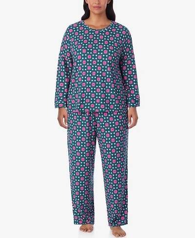 Ellen Tracy Plus Printed Round Neck Top and Pants Pajama Set