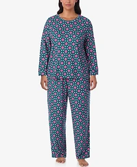 Ellen Tracy Plus Printed Round Neck Top and Pants Pajama Set