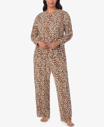 Ellen Tracy Plus Printed Round Neck Top and Pants Pajama Set