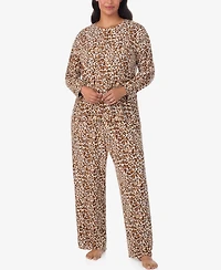 Ellen Tracy Plus Printed Round Neck Top and Pants Pajama Set