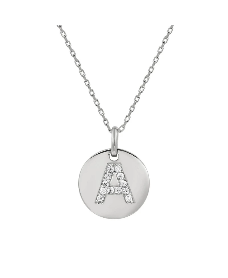 Suzy Levian Sterling Silver Cubic Zirconia Letter Initial Disc Pendant