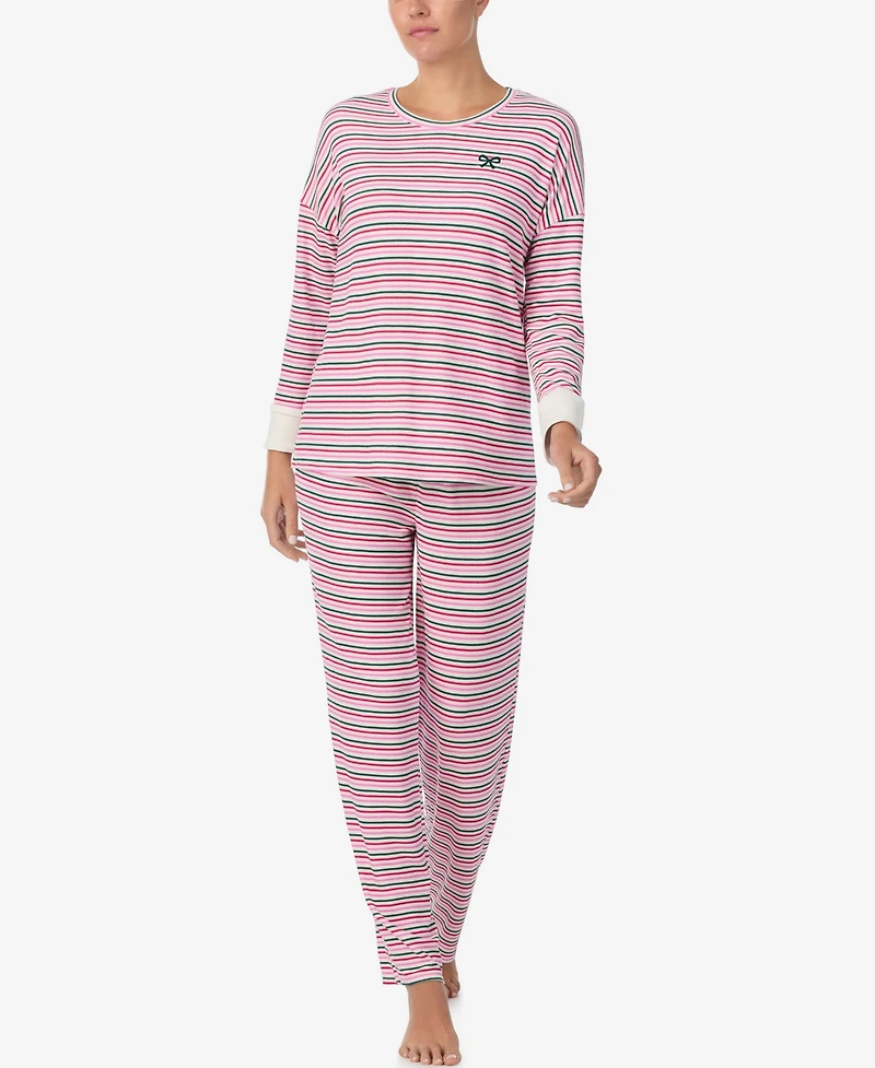 Ellen Tracy Women's Printed Round Neck Top and Pants Pajama Set