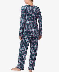 Ellen Tracy Women's Printed Round Neck Top and Pants Pajama Set