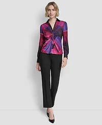 Dkny Petite Knot Front Long Sleeve Top