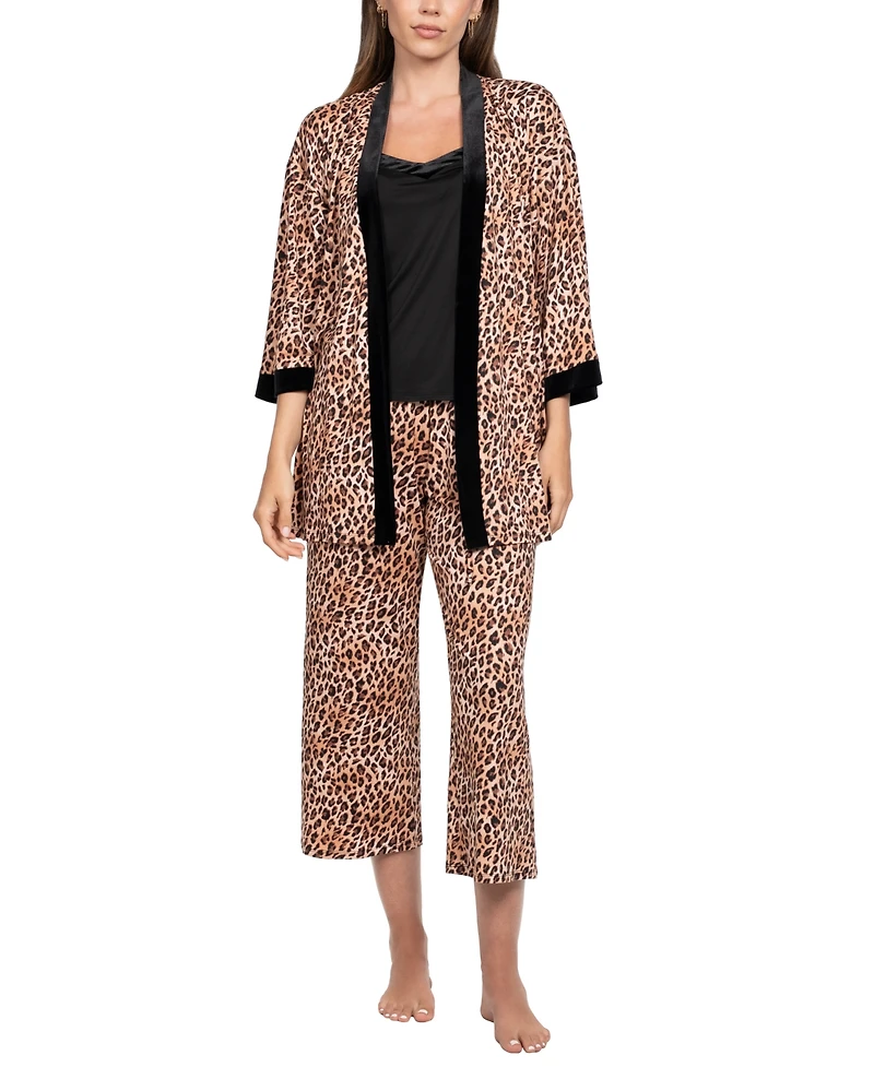Linea Donatella Women's 3-Piece Sleeveless Cami Top, Pants and Wrapper Pajama Set