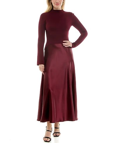 Taylor Women's Satin Twofer A-Line Sweater Dress
