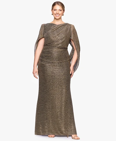 Betsy & Adam Plus Long Metallic Crinkle Sheath Dress