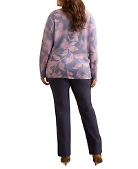 Tribal Plus Fuzzy Soft V-Neck Combo Print Knit Top