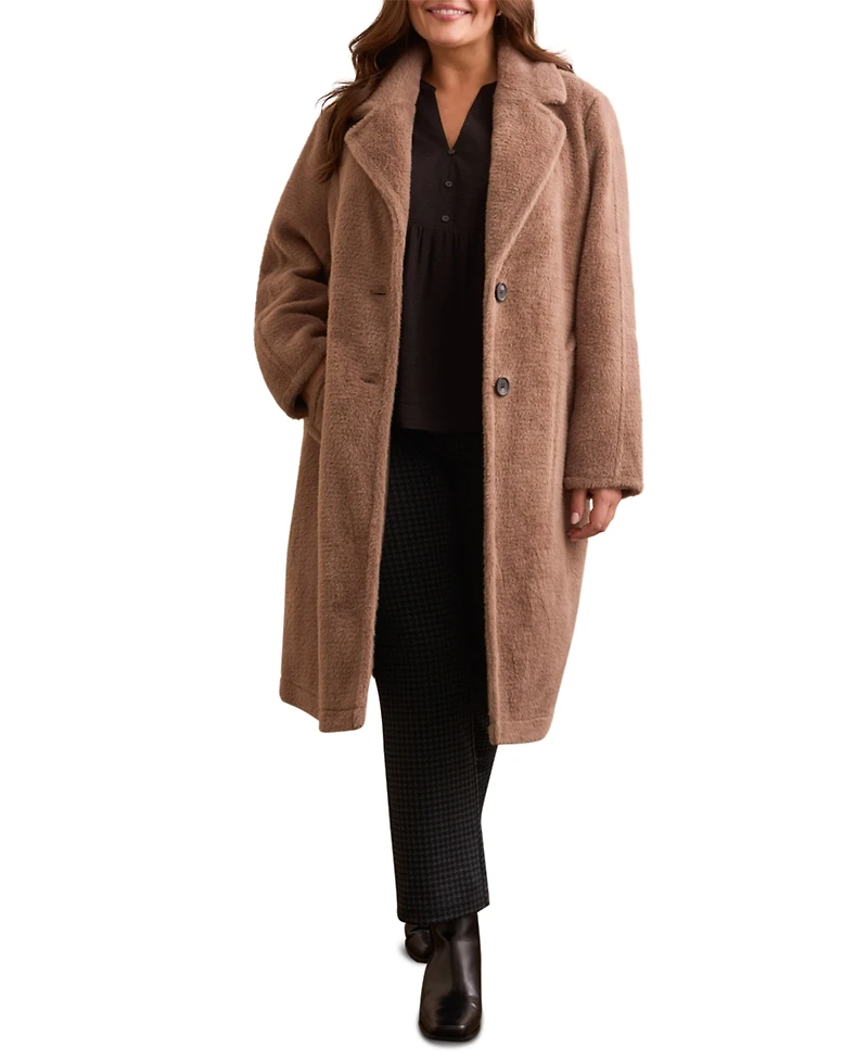 Tribal Plus Teddy Faux Fur Button-Front Coat