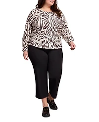 Tribal Plus Printed Long Sleeve Crew Neck Knit Top