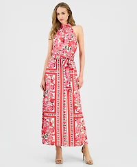 Anne Klein Women's Printed Halter Belted Maxi Dress