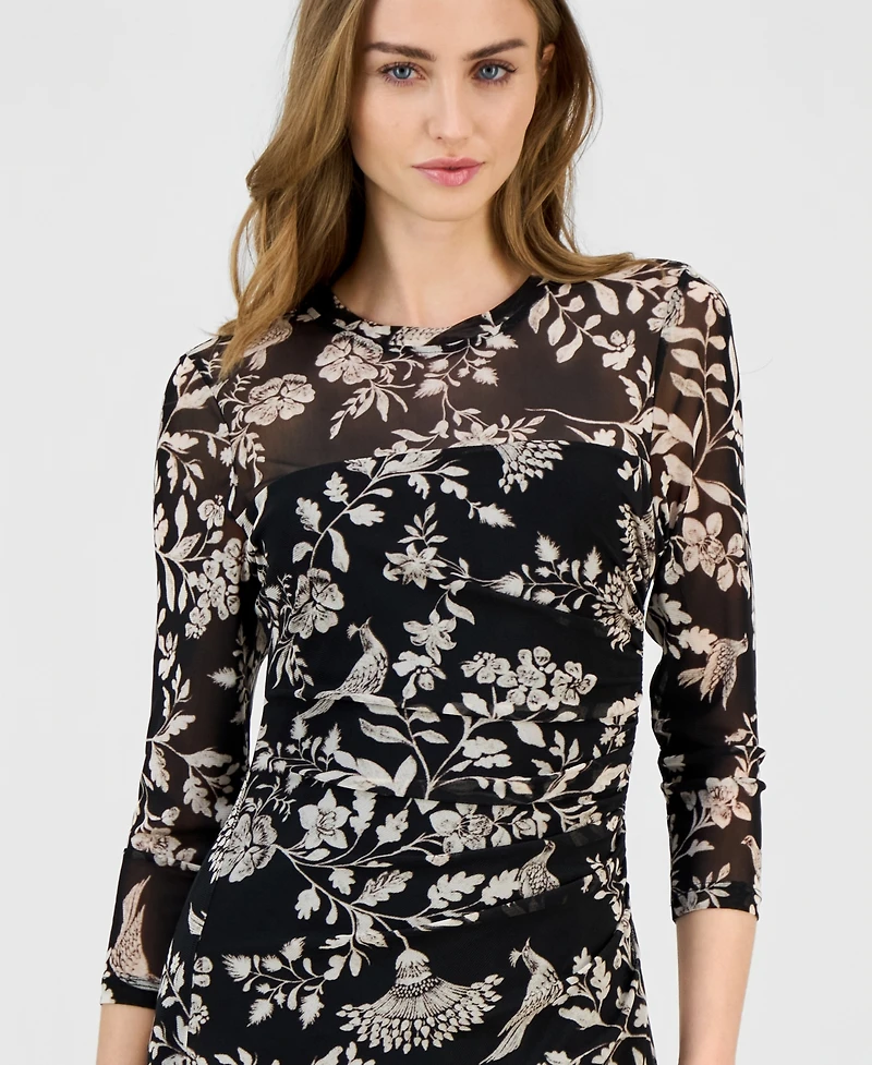 Anne Klein Women's Side-Ruched 3/4-Sleeve Midi Dress