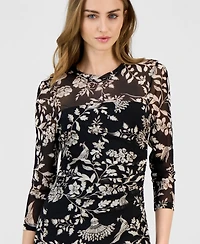 Anne Klein Women's Side-Ruched 3/4-Sleeve Midi Dress