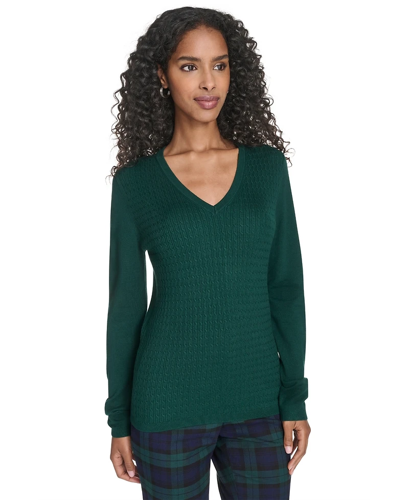 Tommy Hilfiger Women's V-Neck Cable Sweater