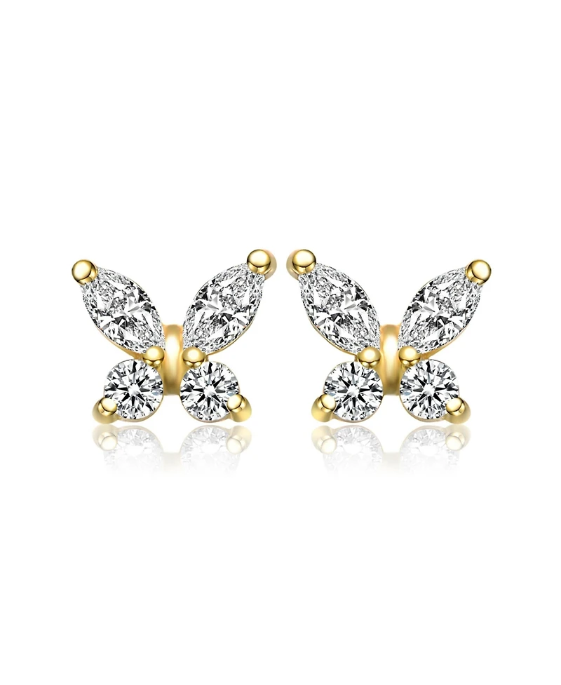 GiGiGirl 14K Gold Plated Marquise Cubic Zirconia Flower Butterfly Stud Earrings